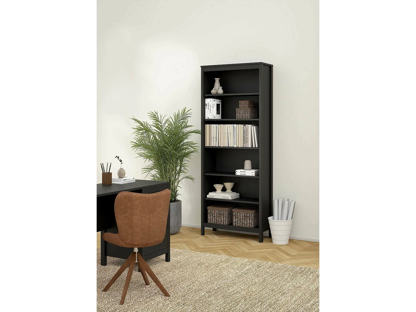 Bücherregal Dtamez, Büroregal, Mobiler Buchhalter, Bücherbrett, 78x33 h199 cm, Schwarz