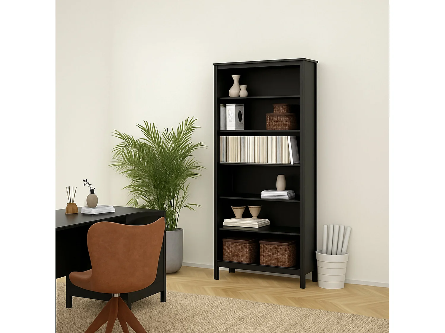 Estante para libros Dtamez, Estante de oficina, Porta libros móvil, Biblioteca, 78x33 h199 cm, Negro