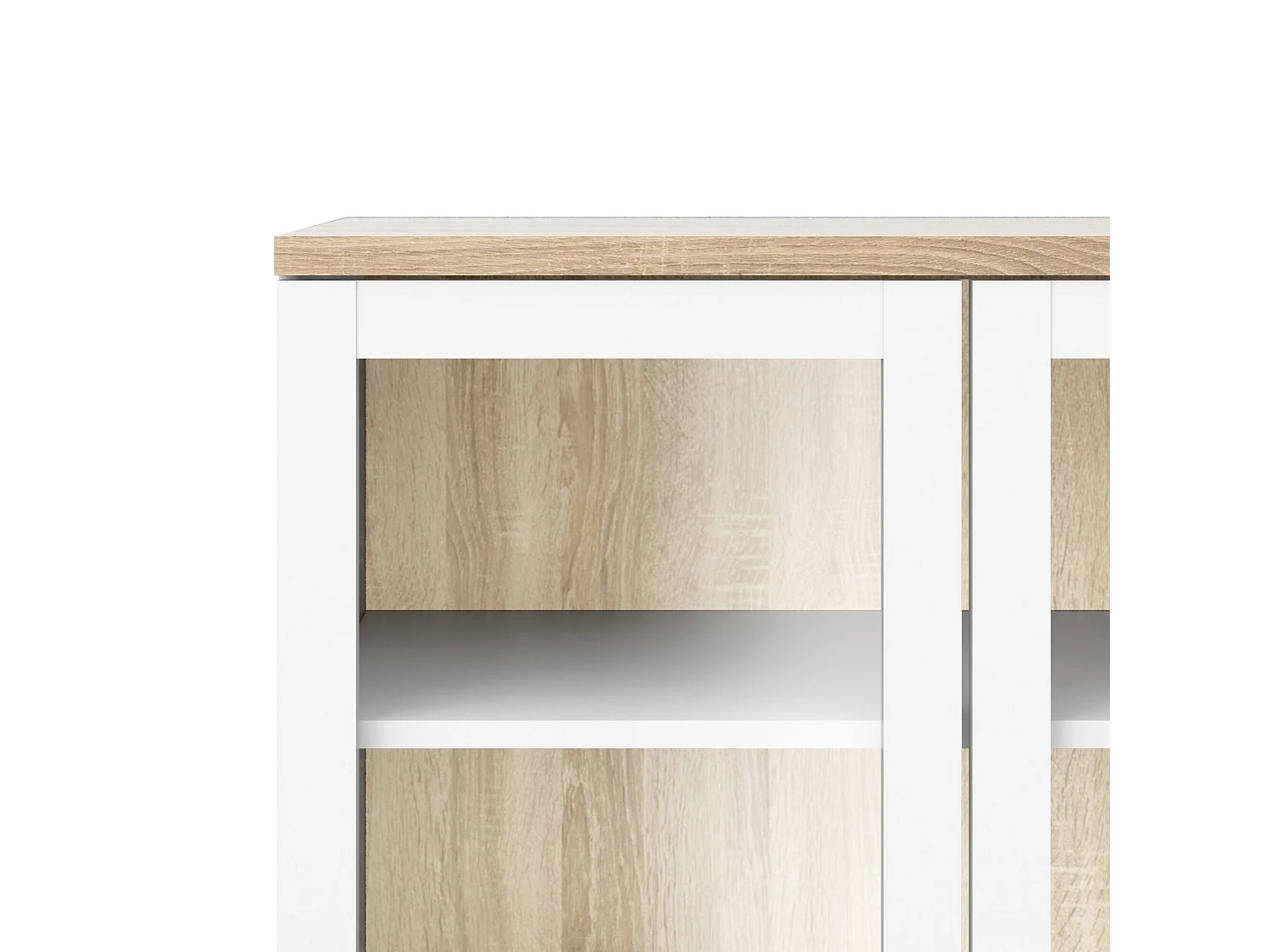 Dvecchi vitrinekast, Vitrinekast, Multifunctionele vitrinekast, Woonkamerdressoir, 89x36 h203 cm, Wit en Eiken