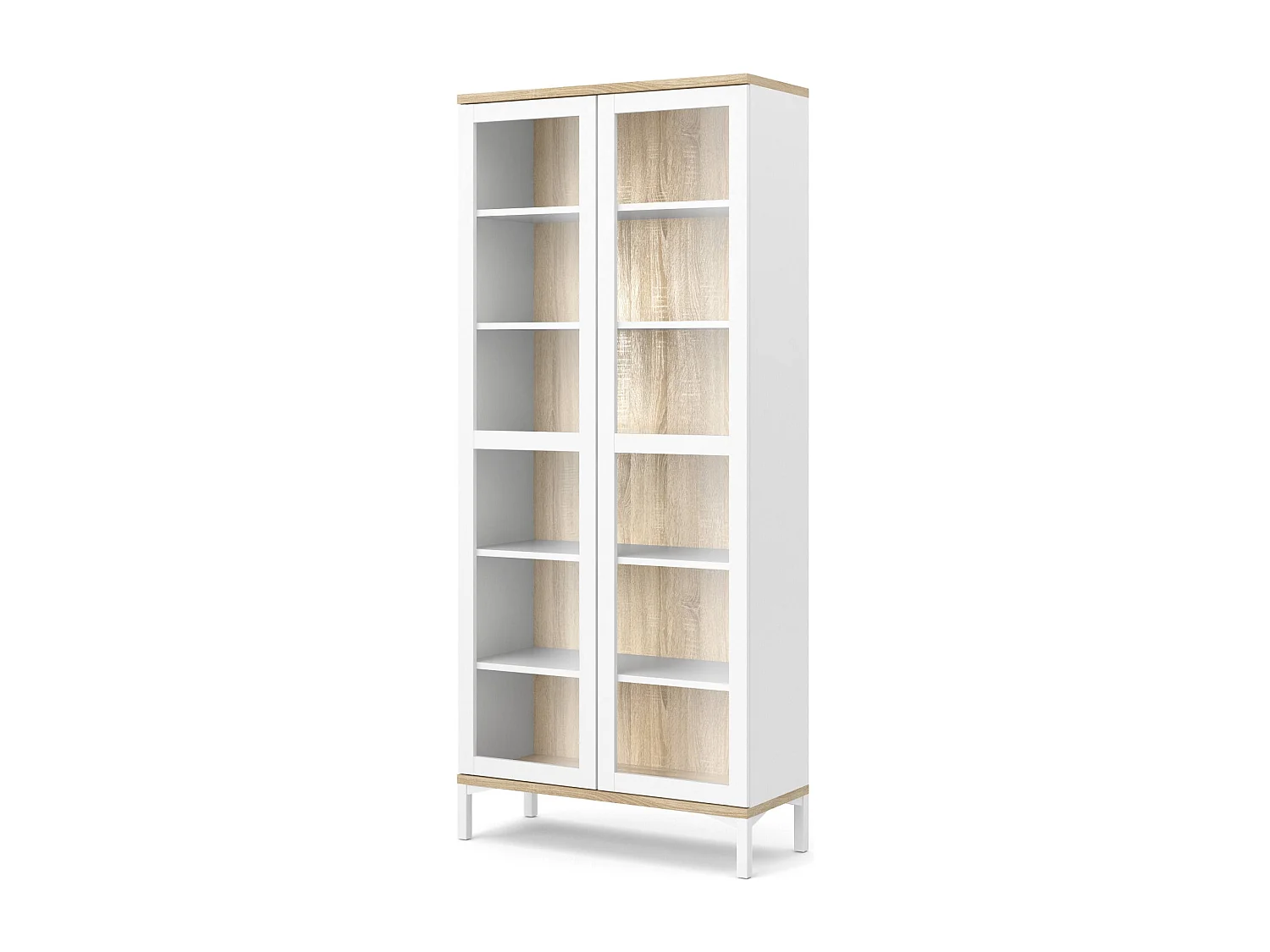 Vitrina Dvecchi, Aparador expositor, Vitrina multiusos, Aparador sala, 89x36 h203 cm, Branco e Carvalho