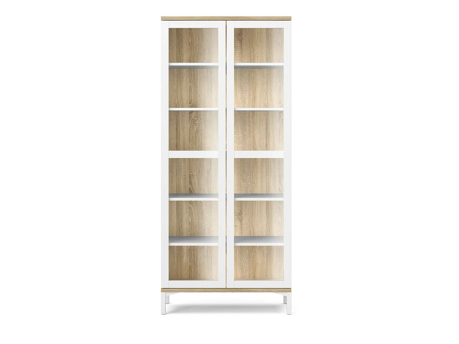 Vitrina Dvecchi, Aparador expositor, Vitrina multiusos, Aparador sala, 89x36 h203 cm, Branco e Carvalho