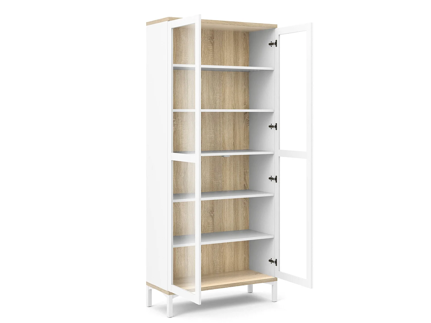 Vitrina Dvecchi, Aparador expositor, Vitrina multiusos, Aparador sala, 89x36 h203 cm, Branco e Carvalho