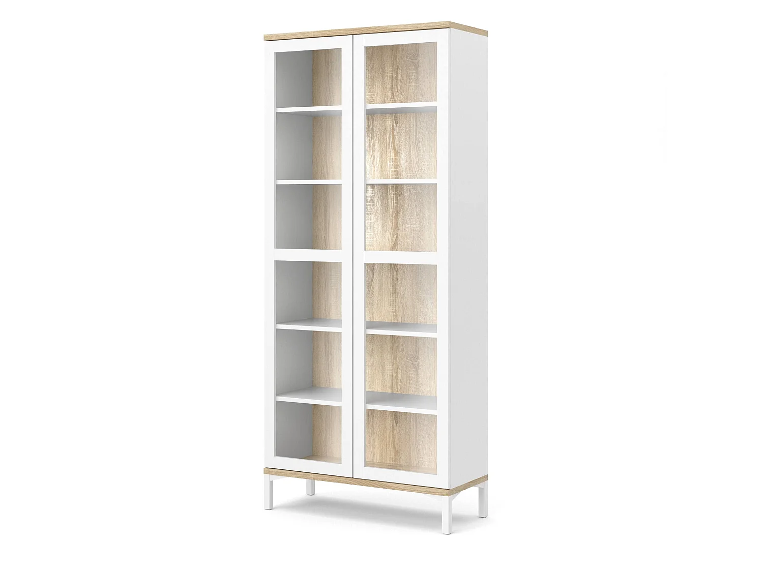 Vitrine Dvecchi, Buffet d'exposition, Vitrine polyvalente, Buffet de salon, 89x36 h203 cm, Blanc et chêne