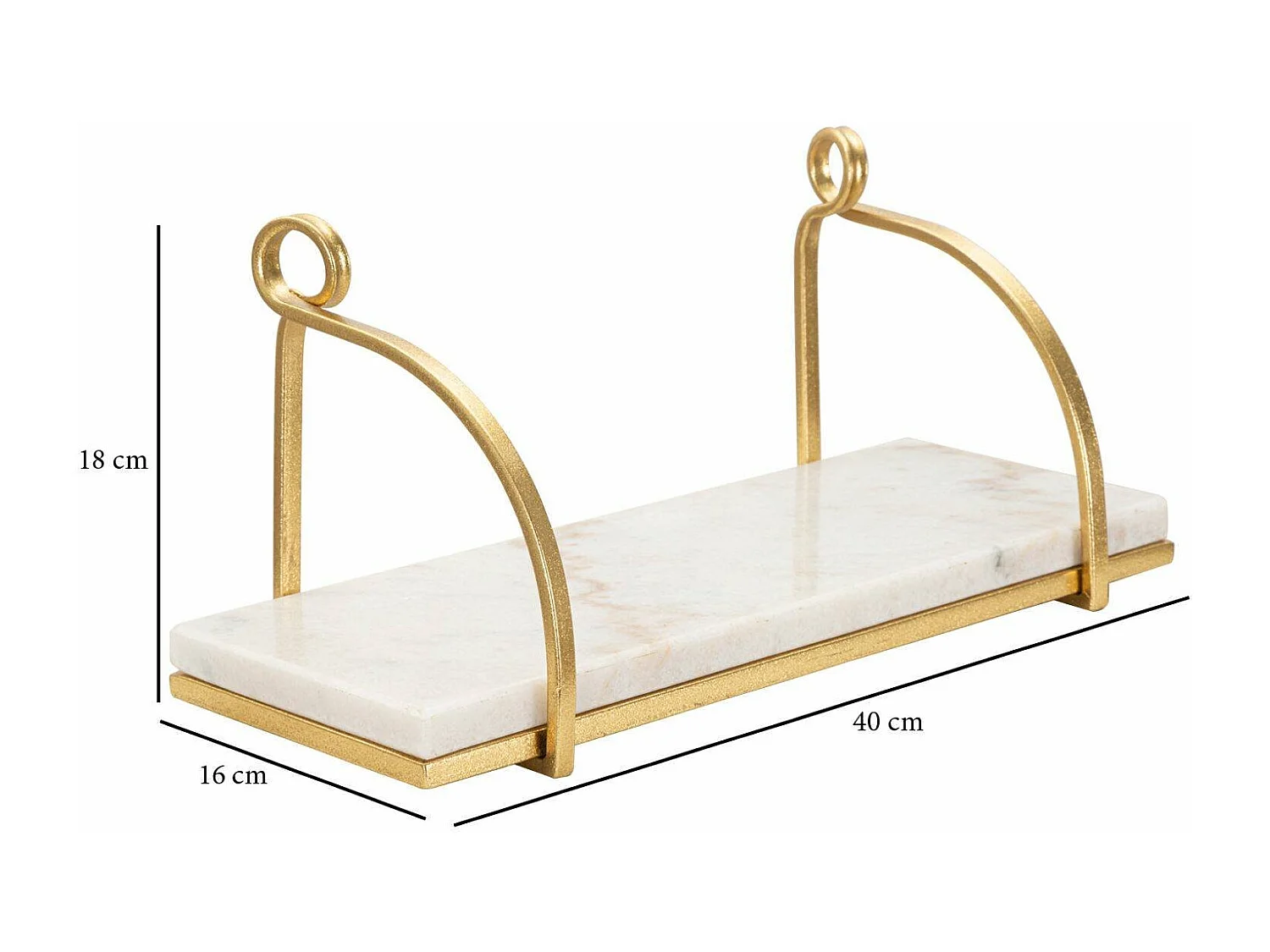 Paci plank, Plank, Wandplank, Multifunctionele planken, 40x16 h18 cm, Wit en Goud