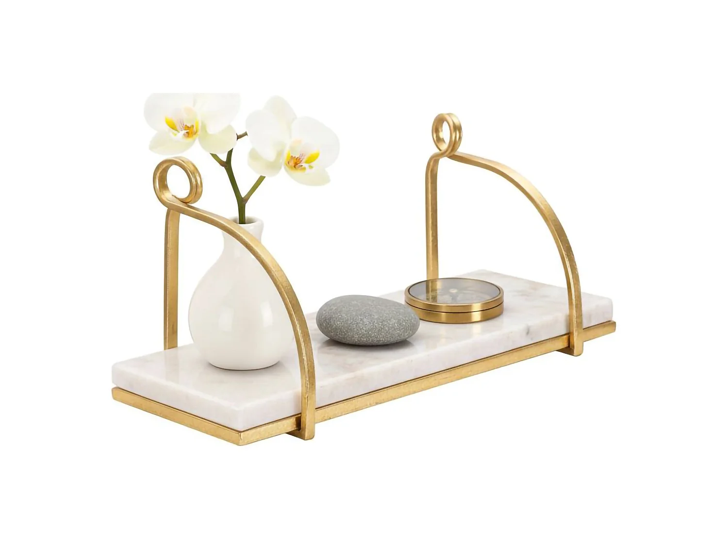 Étagère murale Paci, Étagère, Tablette murale, Rayonnage polyvalent, 40x16 h18 cm, Blanc et Or
