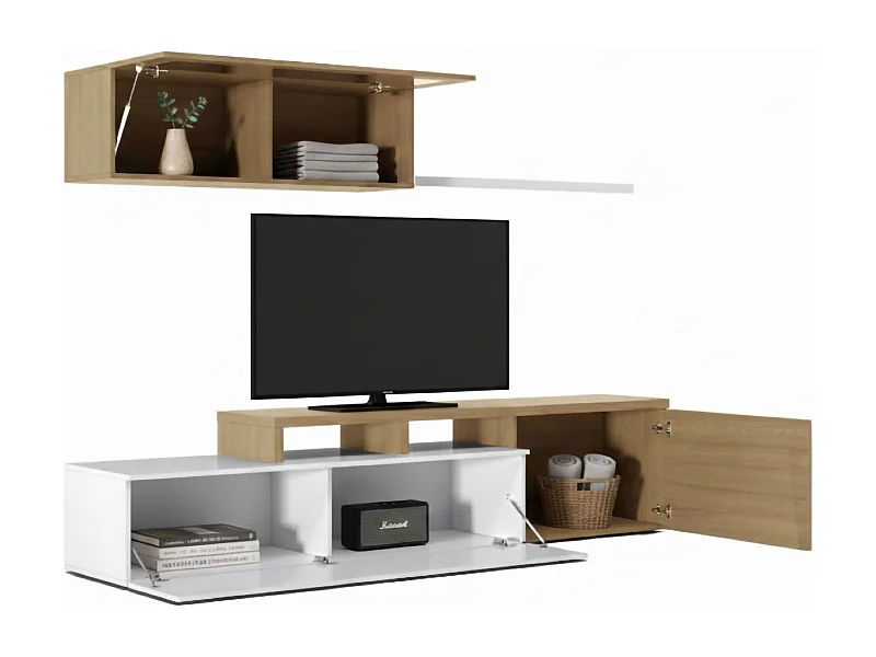 Dmora Parete Attrezzata 41x200x44h cm Marrone Rovere Modulabile 7 Vani, 3 Ante