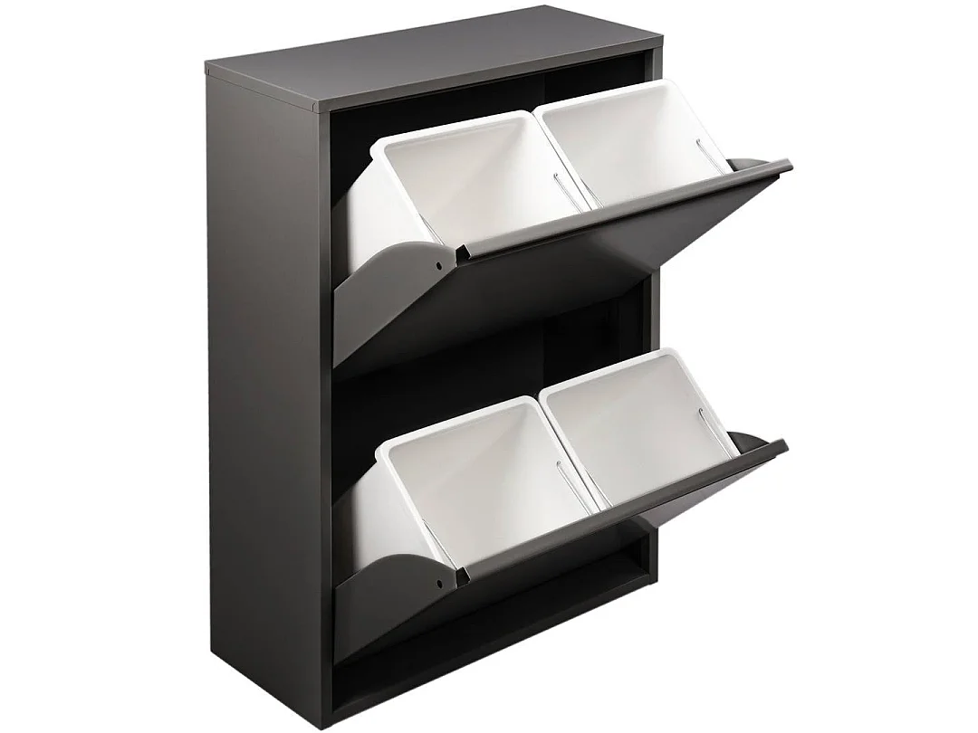 Dmora Prullenbak Achros 25x60x92,5h cm Zwart Capaciteit 72 (18 per Bak) 4 Binnenbakken, Uitneembare Bak