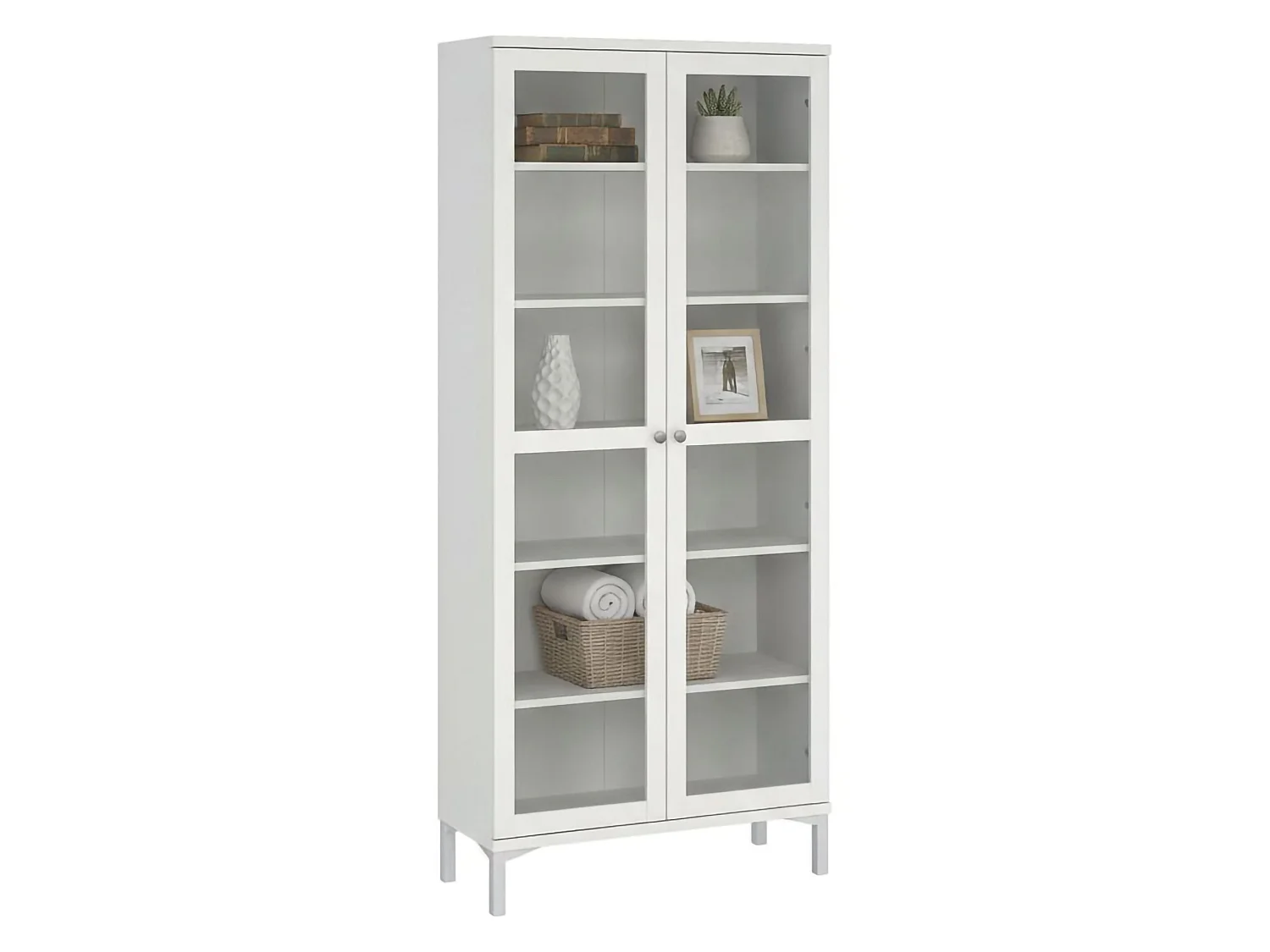 Vitrine Dvastol, Buffet d'exposition, Vitrine polyvalente, Buffet de salon, 89x36 h203 cm, Blanc