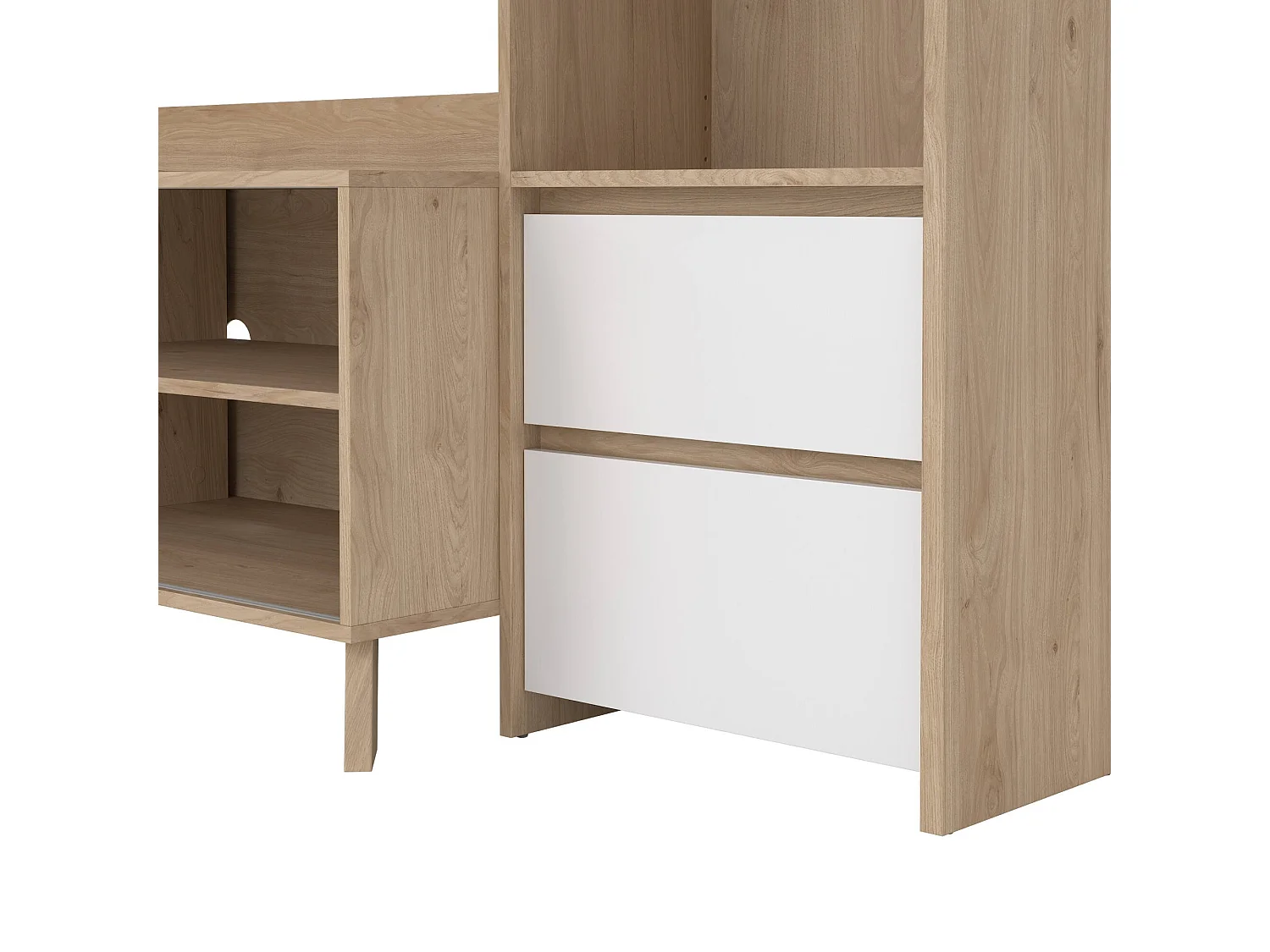 Móvel TV Dtolja, Aparador sala, Armário baixo para TV, Base de parede equipada, 209x48 h183 cm, Carvalho e Branco