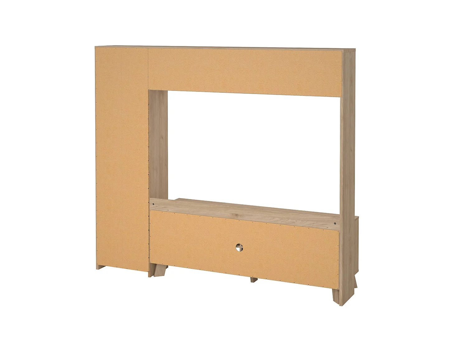 Meuble TV Dtolja, Buffet de salon, Armoire basse pour TV, Base murale de rangement, 209x48 h183 cm, Chêne clair et Blanc