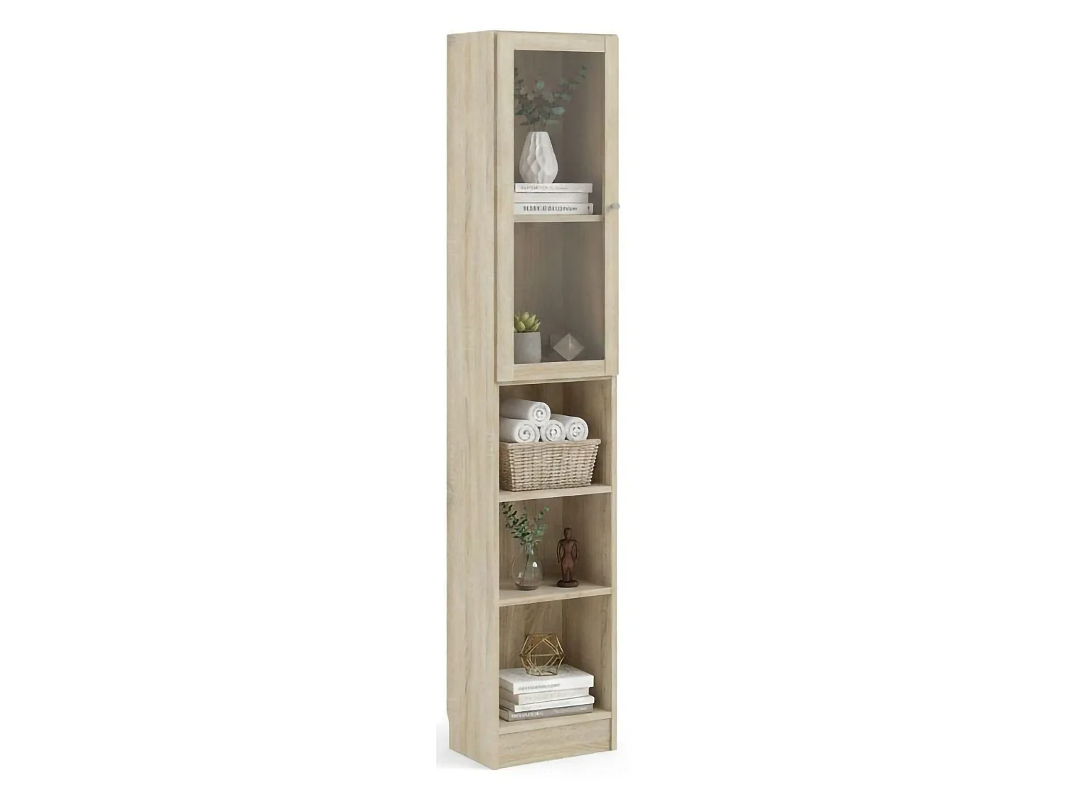 Bibliothèque Dsitu, Etagère de bureau, Porte-livre mobile, Librairie, 41x28 h203 cm, Chêne