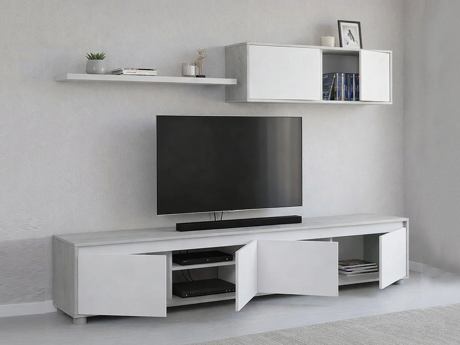 Dmora Wandkast Savannah 41x200x43h cm Wit 4 Schappen Klapdeur, 6 Deuren