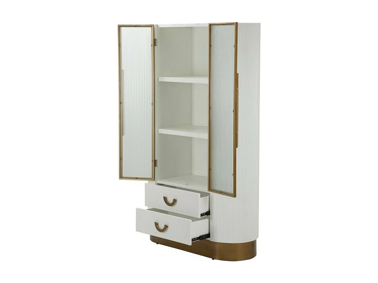 Vitrine Sable, Buffet d'exposition, Vitrine polyvalente, Buffet de salon, 85x40 h160 cm, Blanc et marron