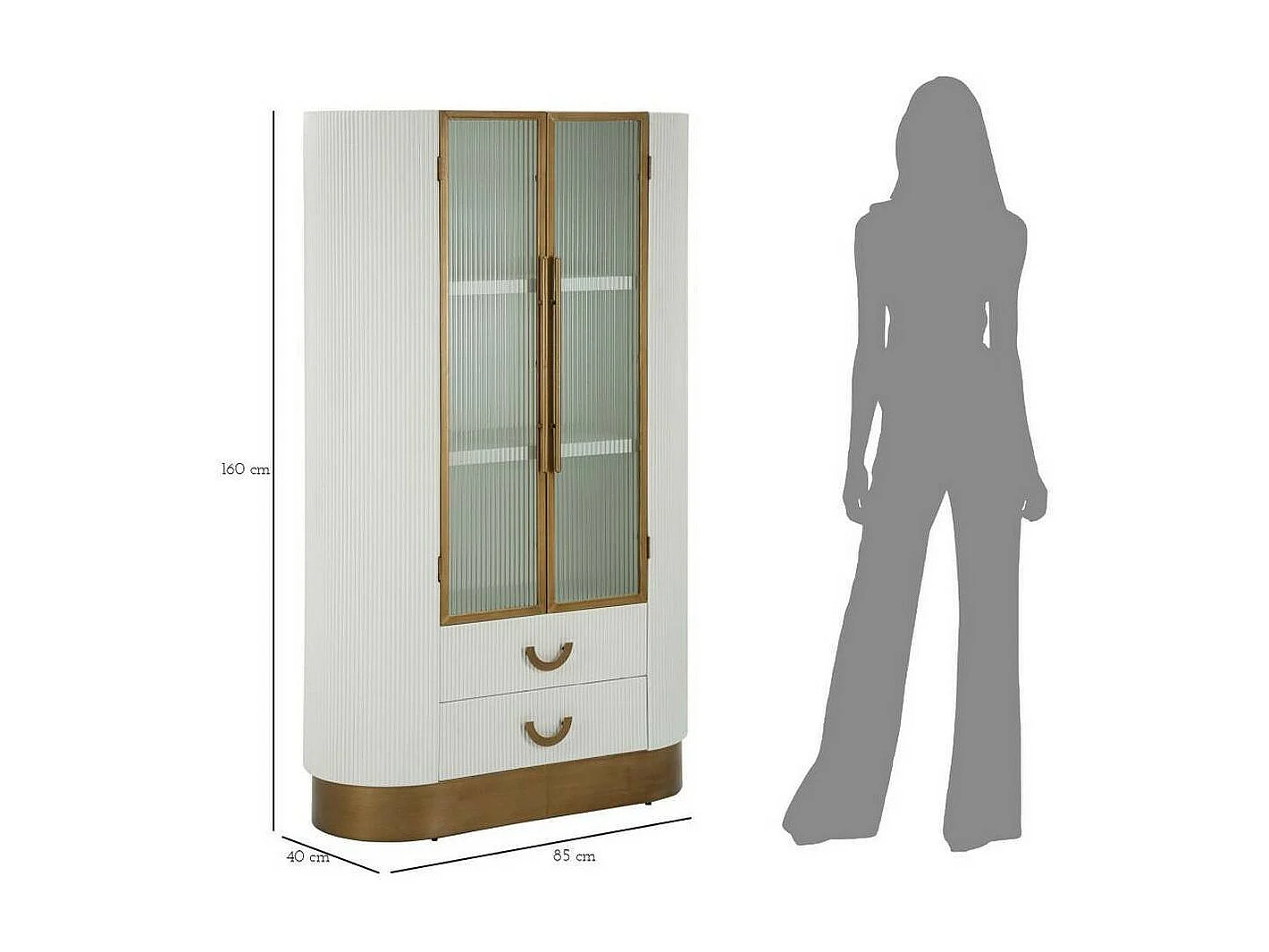 Vitrine Sable, Buffet d'exposition, Vitrine polyvalente, Buffet de salon, 85x40 h160 cm, Blanc et marron