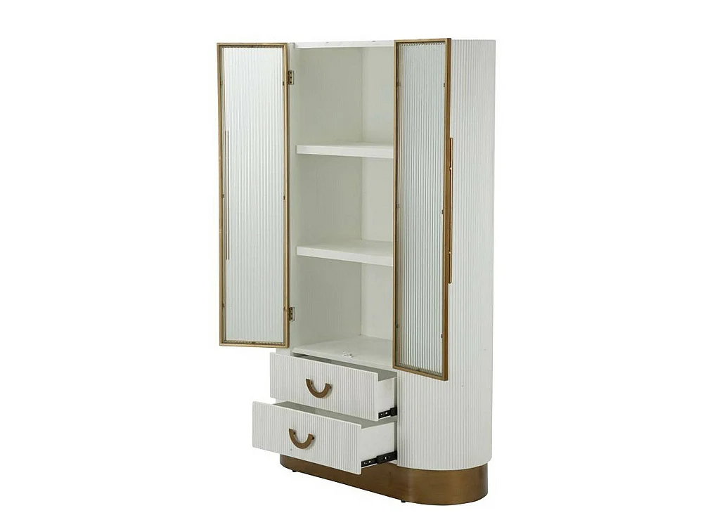Vitrina Sable, Aparador de exposición, Vitrina multiusos, Aparador de salón, 85x40 h160 cm, Blanco y Marrón