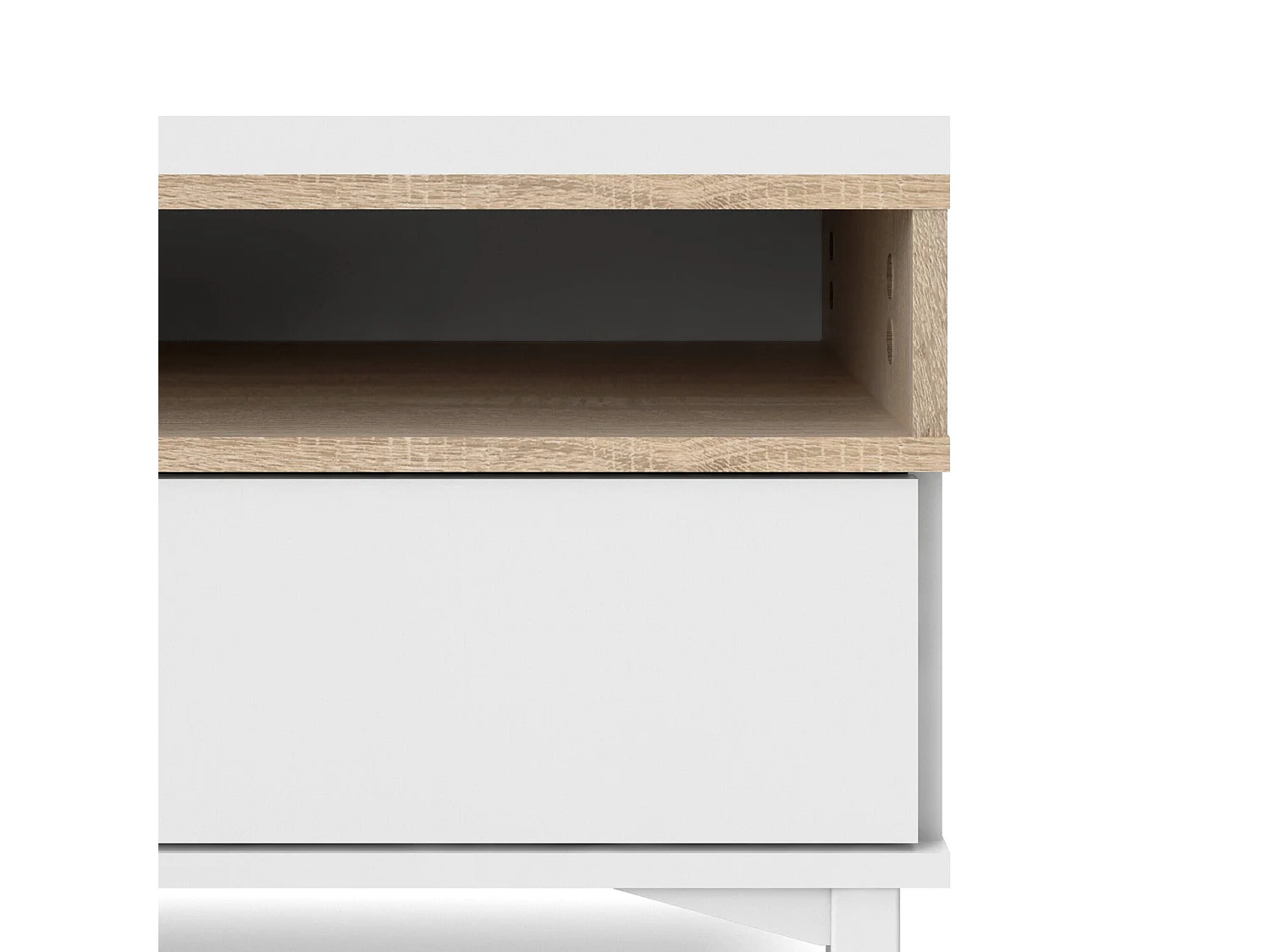 Dtoffani TV-meubel, Woonkamerdressoir, Lage tv-kast, Uitgeruste muurbasis, 156x48 h48 cm, Wit en Eiken