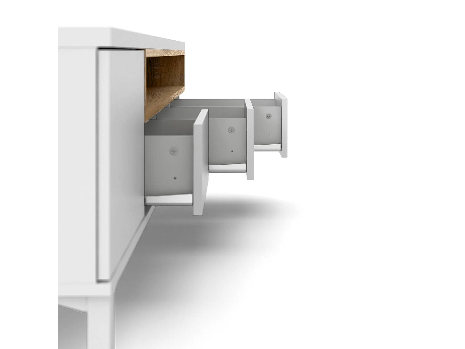 Dtoffani TV-meubel, Woonkamerdressoir, Lage tv-kast, Uitgeruste muurbasis, 156x48 h48 cm, Wit en Eiken