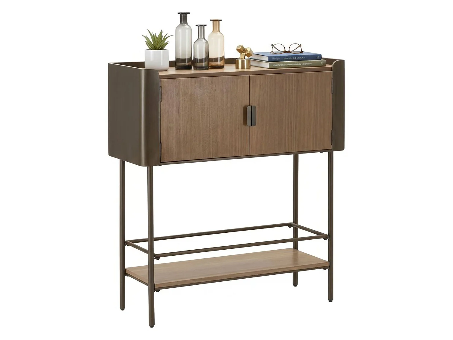 Quilt TV-meubel, Woonkamerdressoir, Lage tv-kast, Uitgeruste muurbasis, 100x42 h110 cm, Grijs en Bruin
