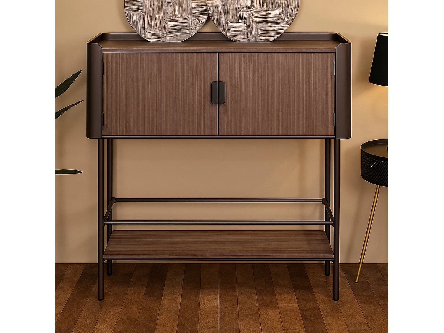 Quilt TV-meubel, Woonkamerdressoir, Lage tv-kast, Uitgeruste muurbasis, 100x42 h110 cm, Grijs en Bruin
