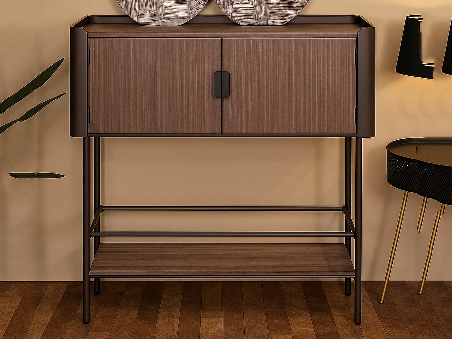 Quilt TV-meubel, Woonkamerdressoir, Lage tv-kast, Uitgeruste muurbasis, 100x42 h110 cm, Grijs en Bruin