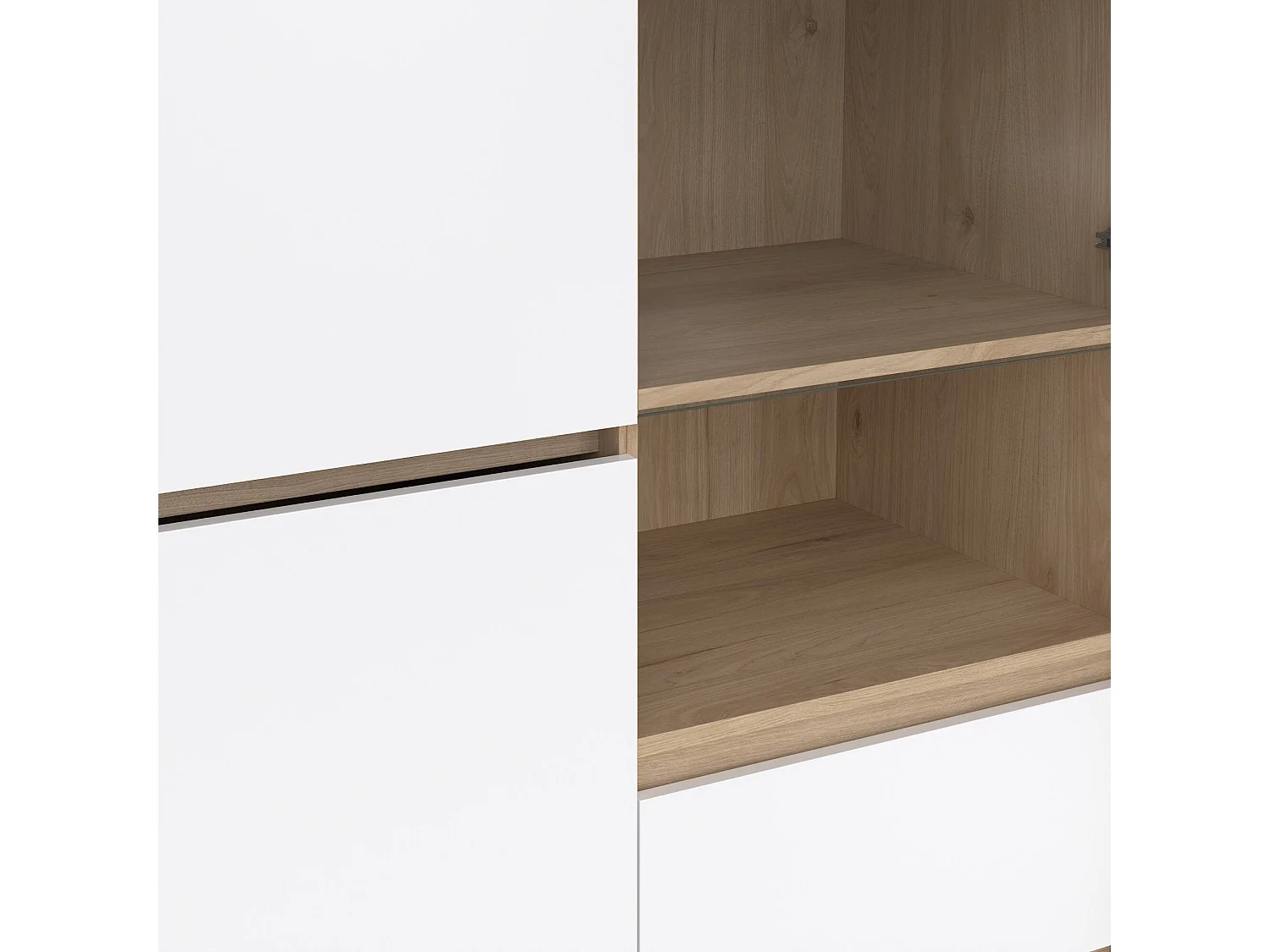 Vitrine Dvecin, Buffet d'exposition, Vitrine polyvalente, Buffet de salon, 100x48 h170 cm, Chêne clair et Blanc