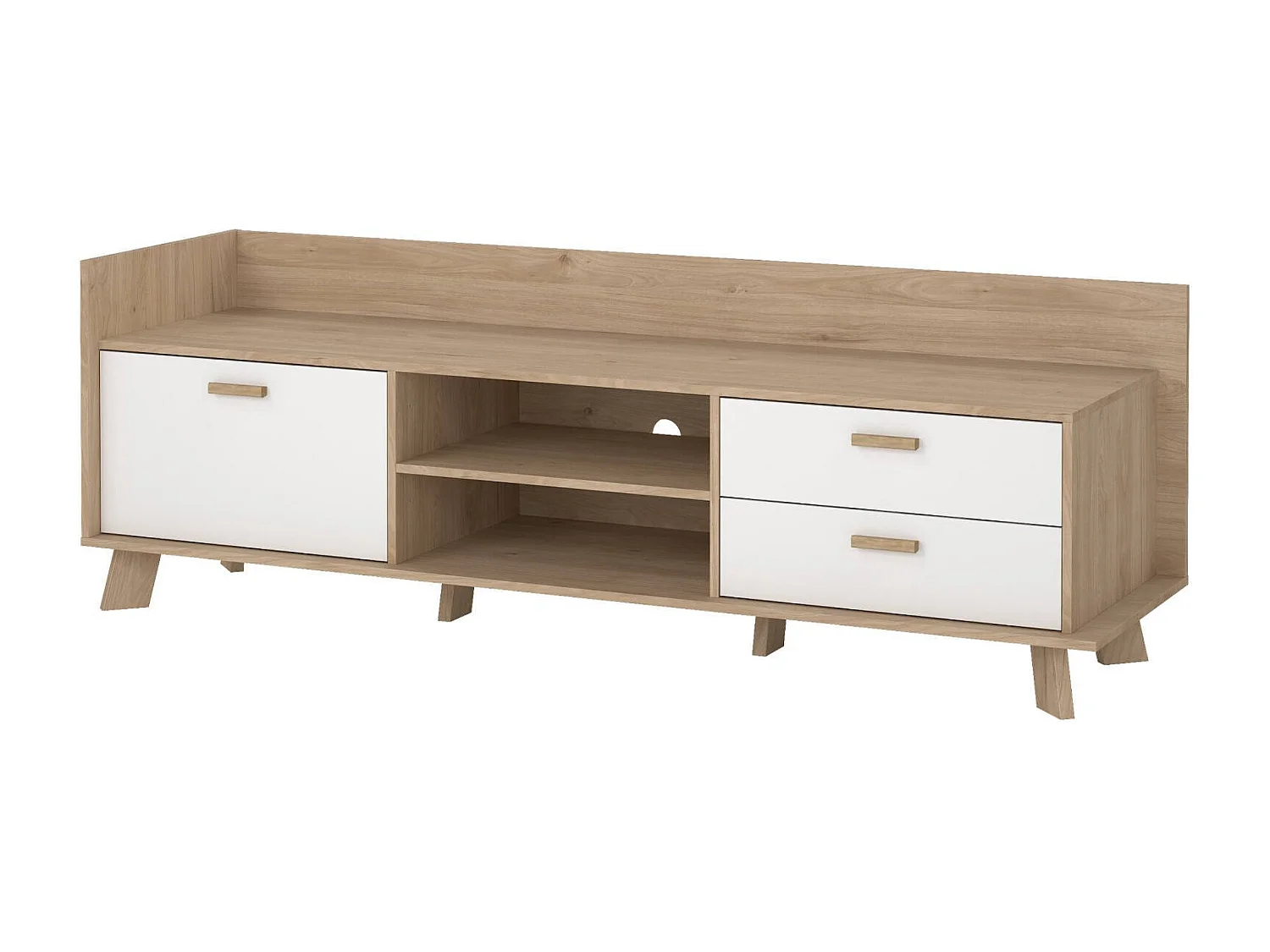 Meuble TV Dtestin, Buffet de salon, Armoire basse pour TV, Base murale de rangement, 182x51 h62 cm, Chêne clair et Blanc