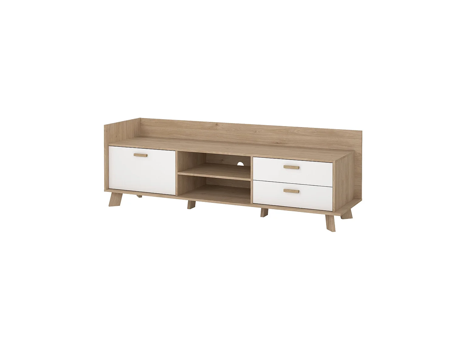 Meuble TV Dtestin, Buffet de salon, Armoire basse pour TV, Base murale de rangement, 182x51 h62 cm, Chêne clair et Blanc