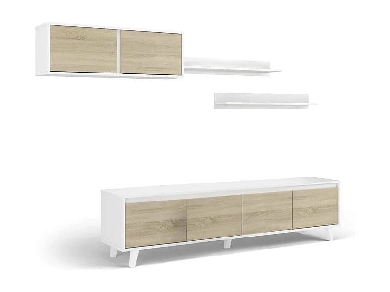 Parete Attrezzata Anguria, 6 Ripiani, 41x200x50h cm Bianco