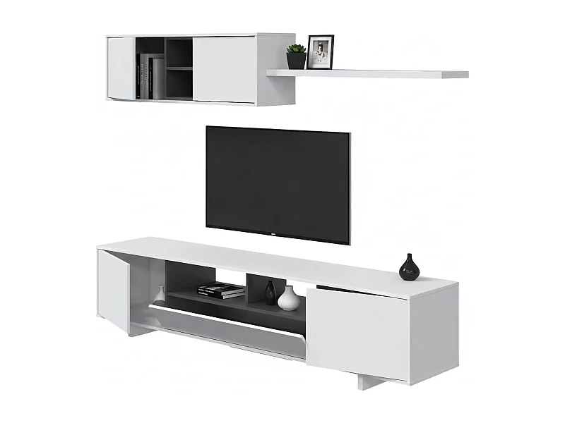 Sistema de parede Dafanti, móvel de sala de TV, composição de conjunto de sala, conjunto de sala com móvel de parede, 200x41h46 cm, branco brilhante