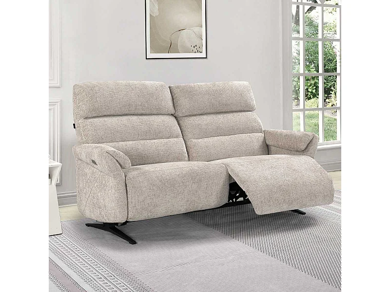 Canapé 3 places relax électrique tissu maillé ultra doux beige - LAMA