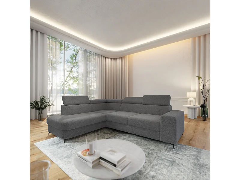 Hoekbank ALVORO van fluweel met slaapfunctie Grau