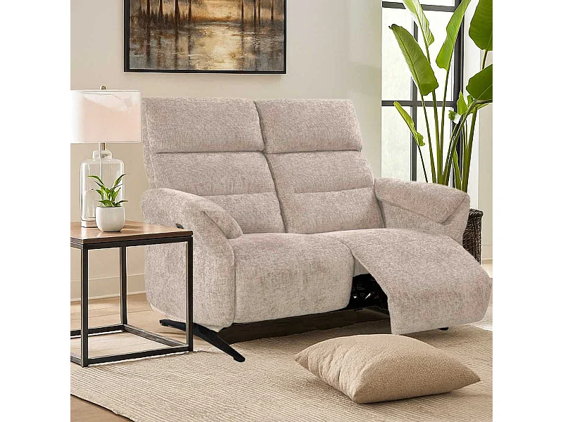 Canapé 2 places relax électrique tissu maillé ultra doux beige - LAMA