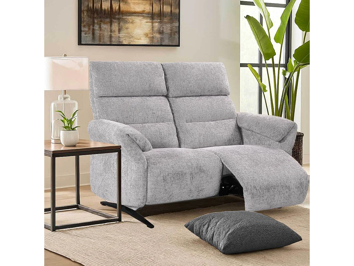 Canapé 2 places relax électrique tissu maillé ultra doux gris - LAMA