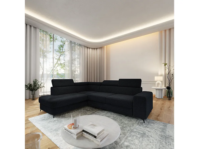 Hoekbank ALVORO van fluweel met slaapfunctie Schwarz