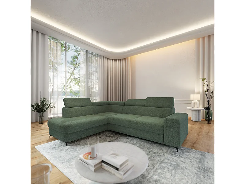 Hoekbank ALVORO van fluweel met slaapfunctie Grün