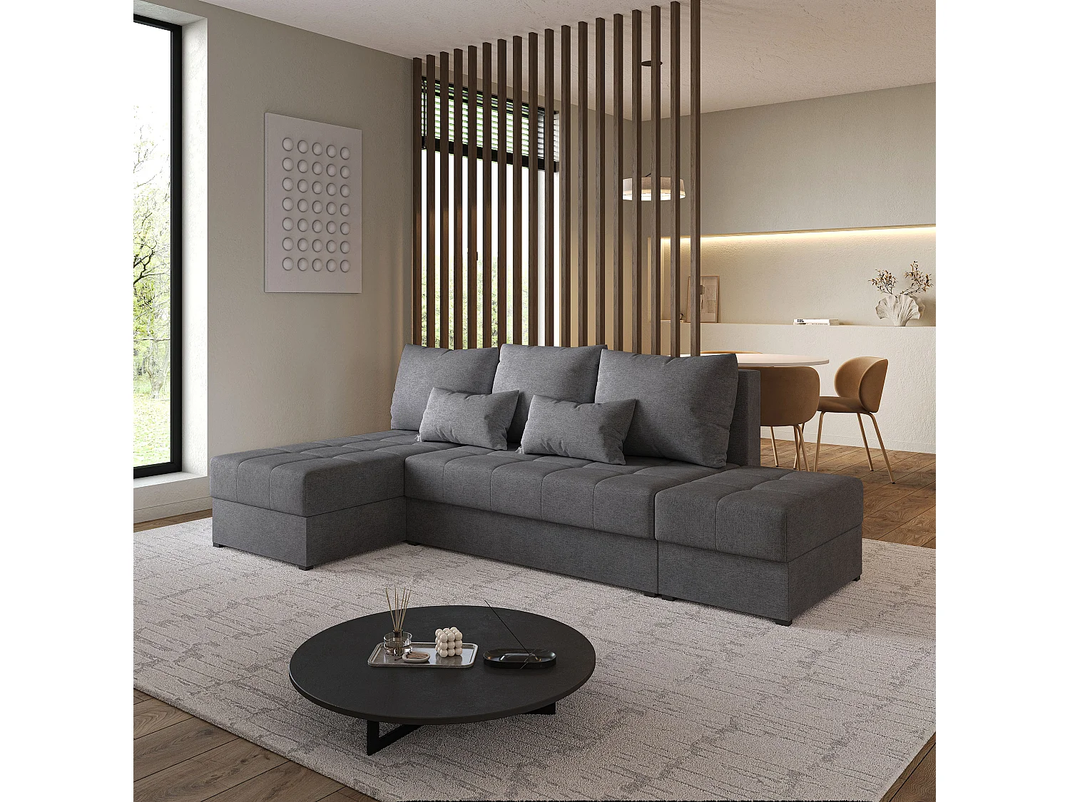 Hoekbank NORVI van fluweel met slaapfunctie Grau