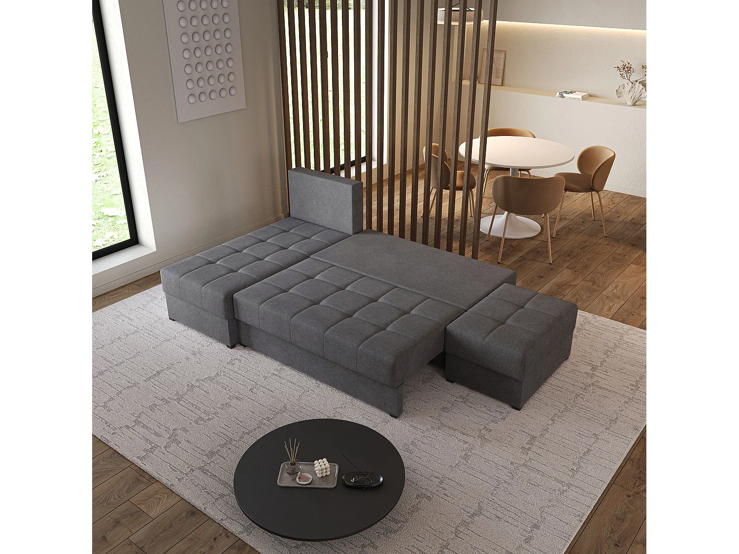 Hoekbank NORVI van fluweel met slaapfunctie Grau