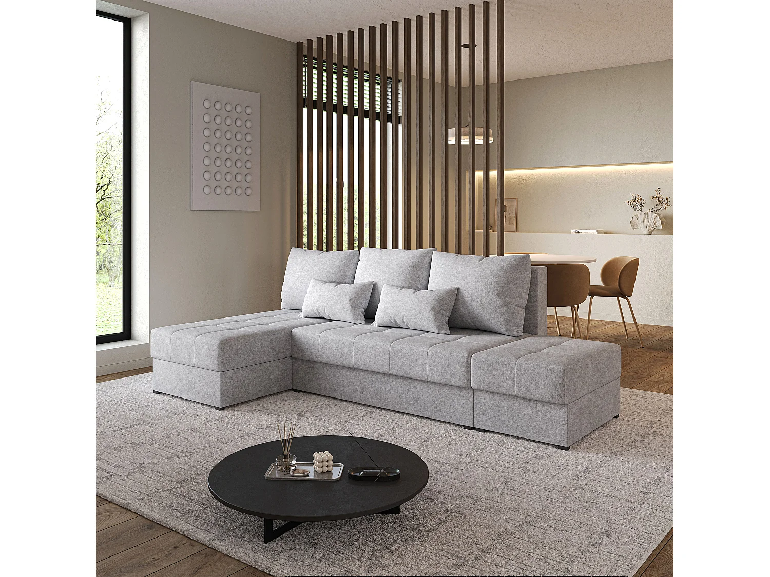 Hoekbank NORVI van fluweel met slaapfunctie Hellgrau