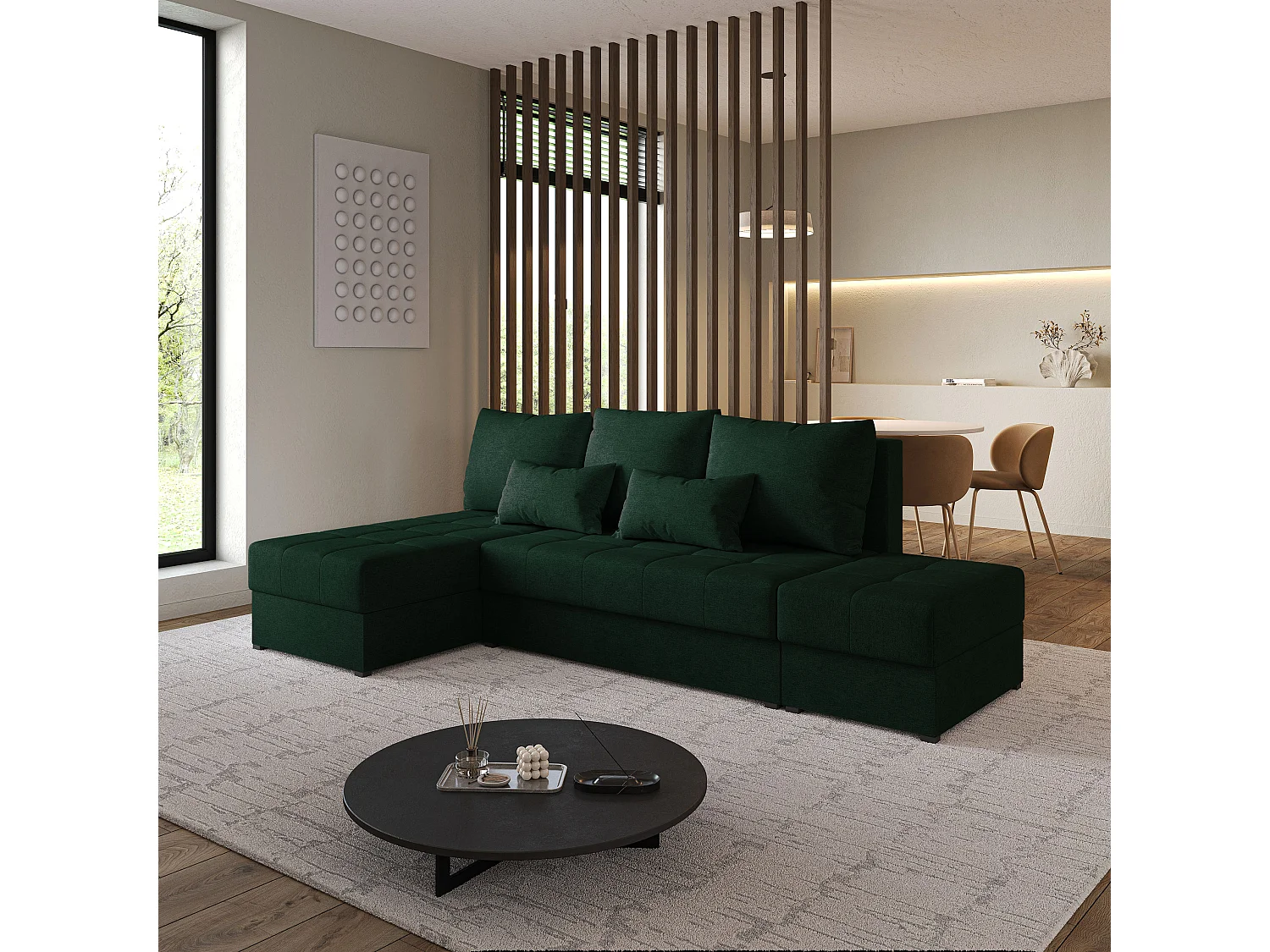 Hoekbank NORVI van fluweel met slaapfunctie Grün