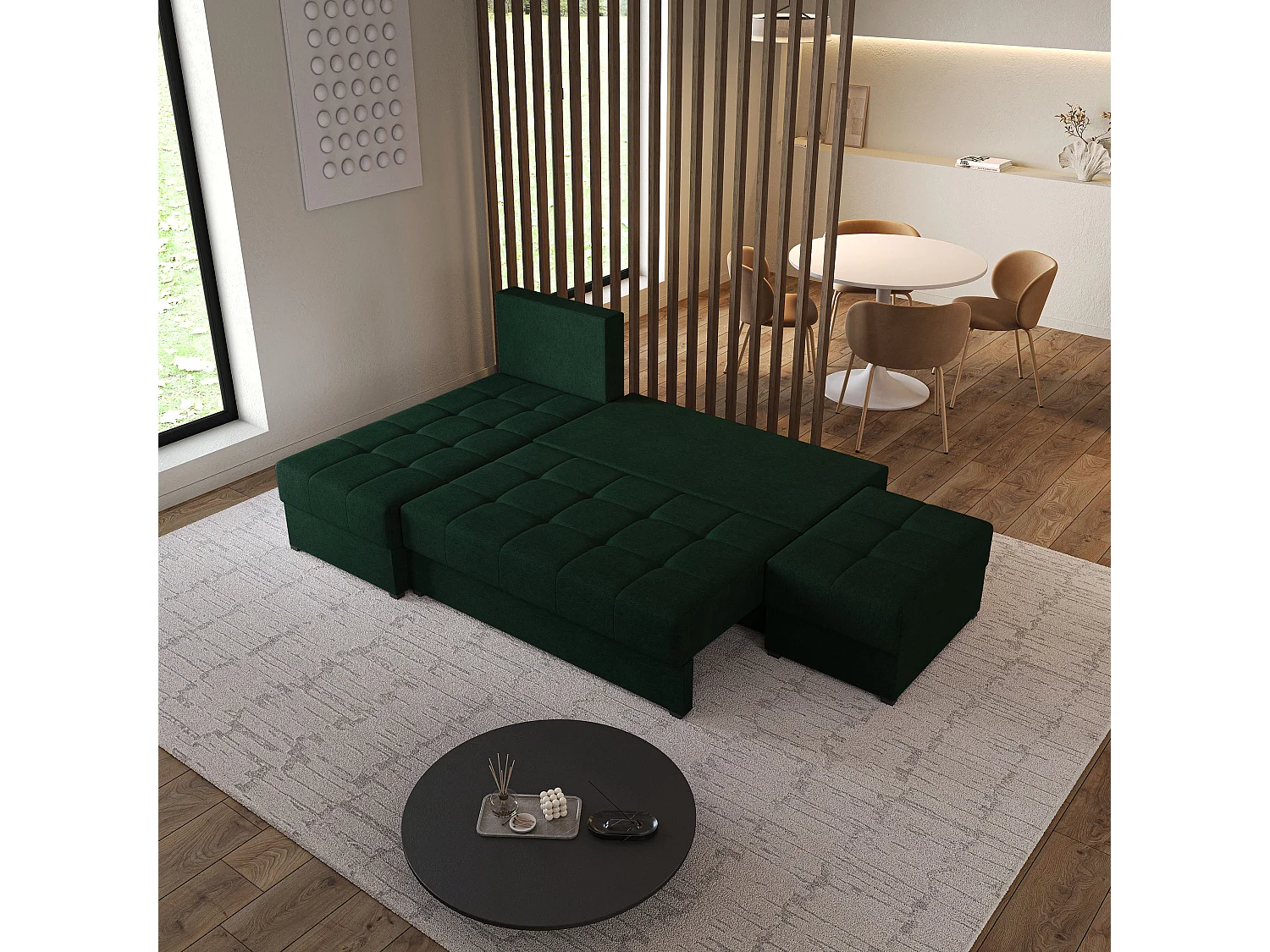 Hoekbank NORVI van fluweel met slaapfunctie Grün
