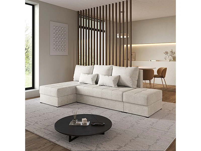 Hoekbank NORVI van fluweel met slaapfunctie Creme