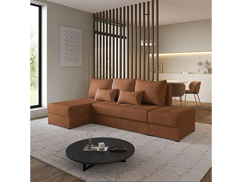 Hoekbank NORVI van fluweel met slaapfunctie Orange