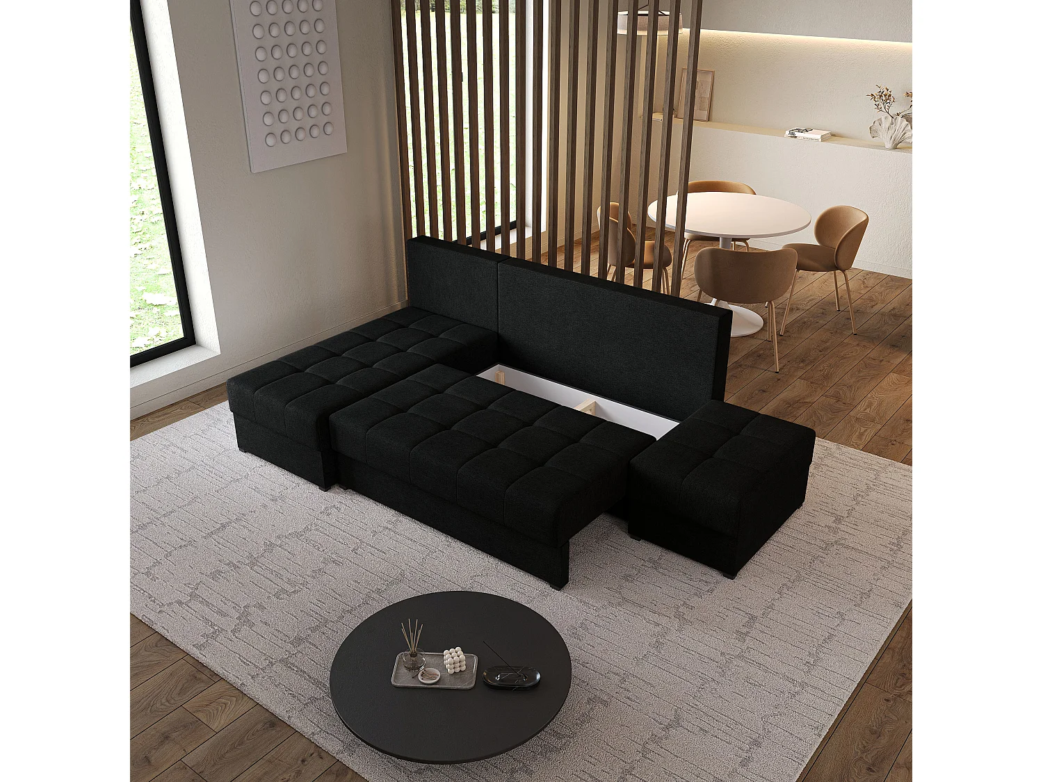 Hoekbank NORVI van fluweel met slaapfunctie Schwarz