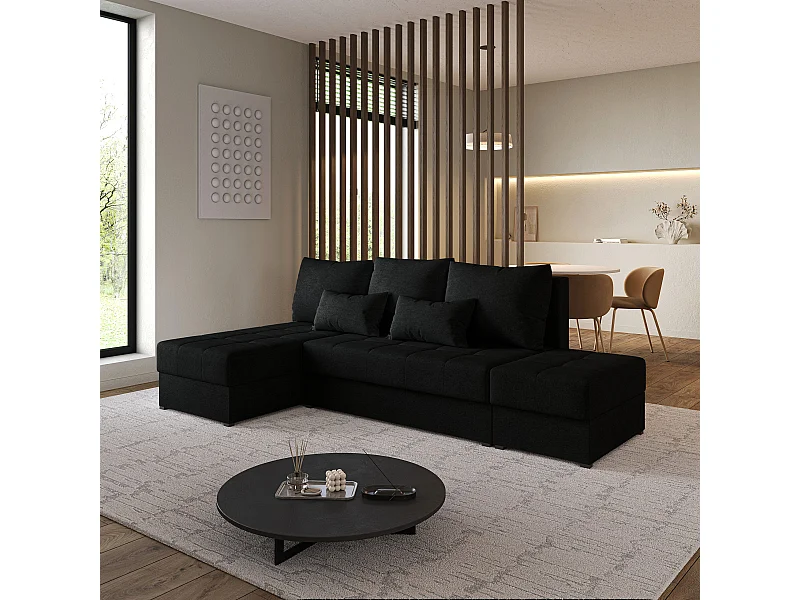 Hoekbank NORVI van fluweel met slaapfunctie Schwarz