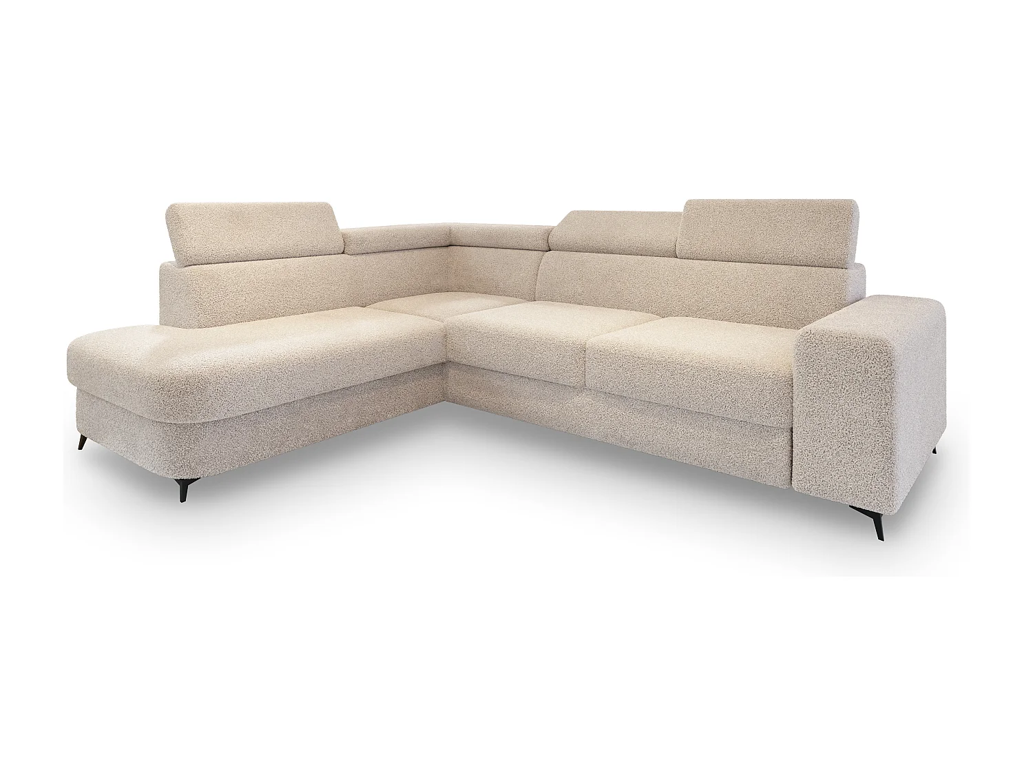 Hoekbank ALVORO van fluweel met slaapfunctie Creme