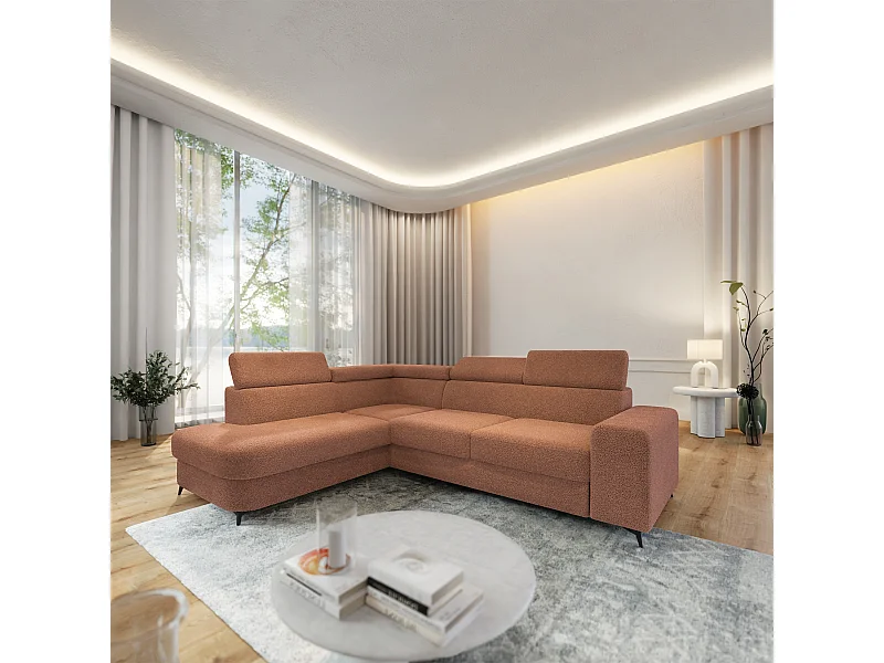 Hoekbank ALVORO van fluweel met slaapfunctie Orange