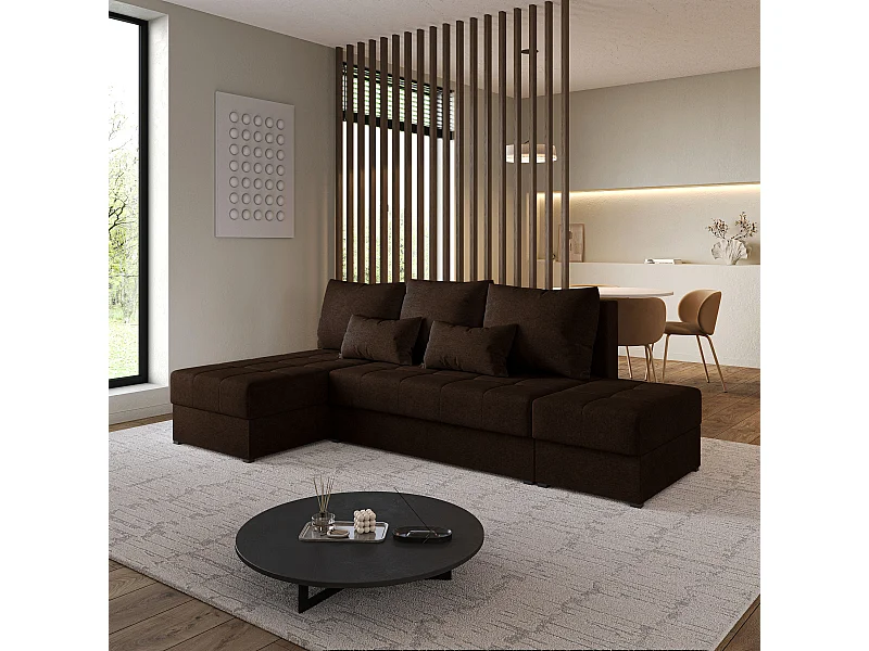 Hoekbank NORVI van fluweel met slaapfunctie Braun