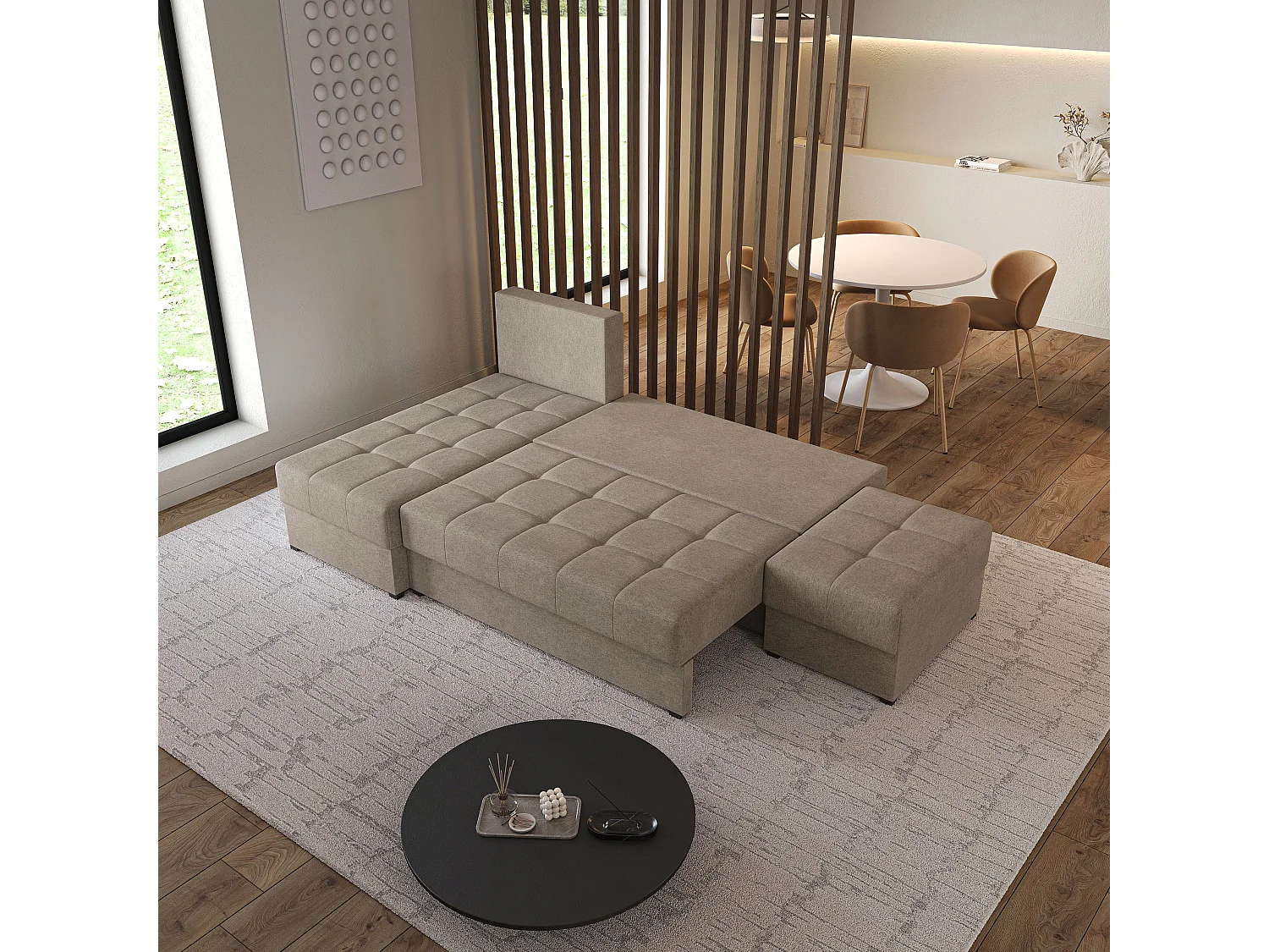 Hoekbank NORVI van fluweel met slaapfunctie Braun