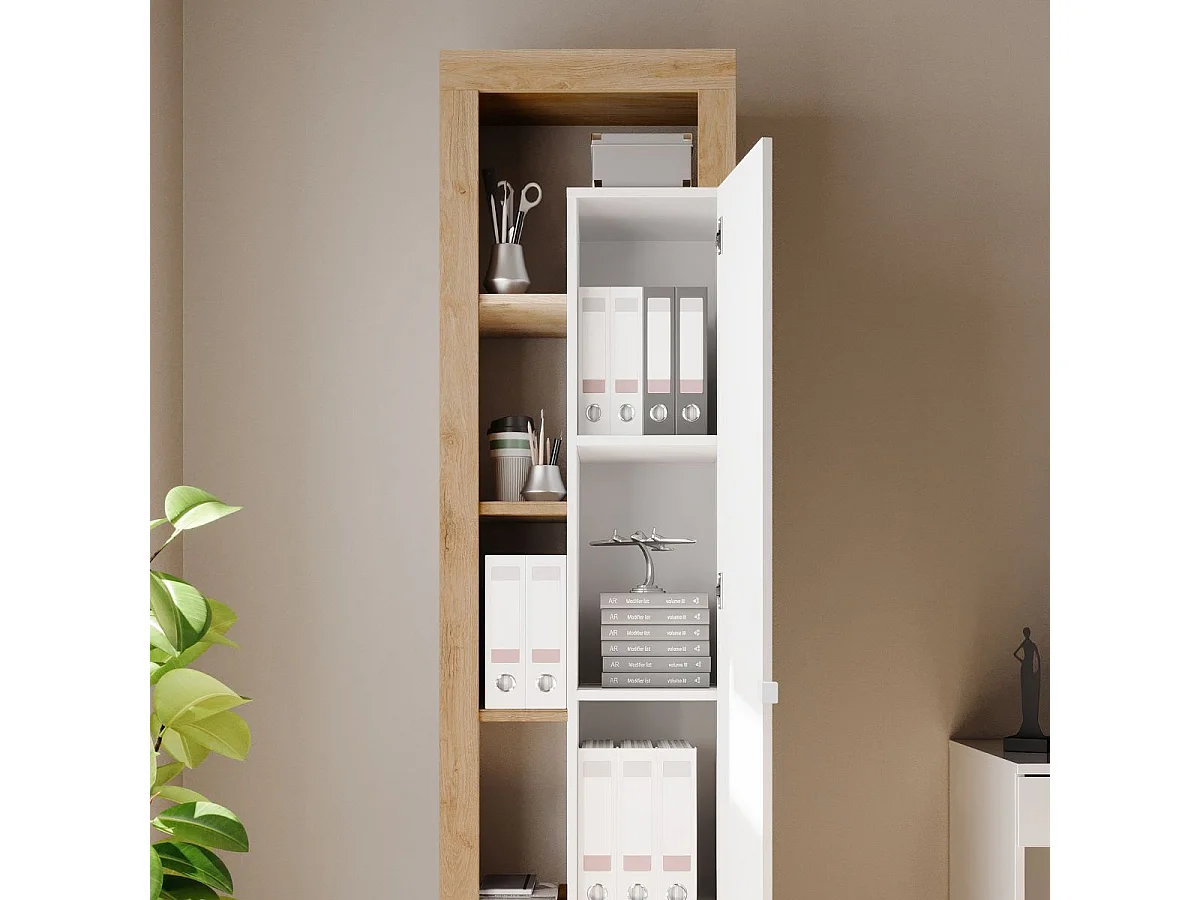 Colonne de rangement avec étagères blanc laqué et aspect bois finition Cadiz - ARTURO