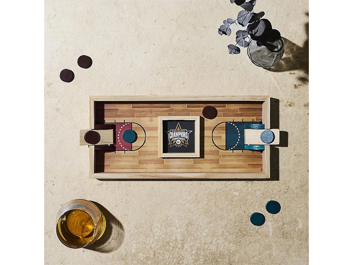 Jeu de lancer de jetons en bois naturel (4 rouges et 4 bleus)